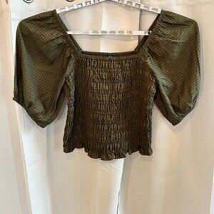Old Navy Womens Crop Top Large Green Puff Sleeve Square Neck Milkmaid Y2K 18132